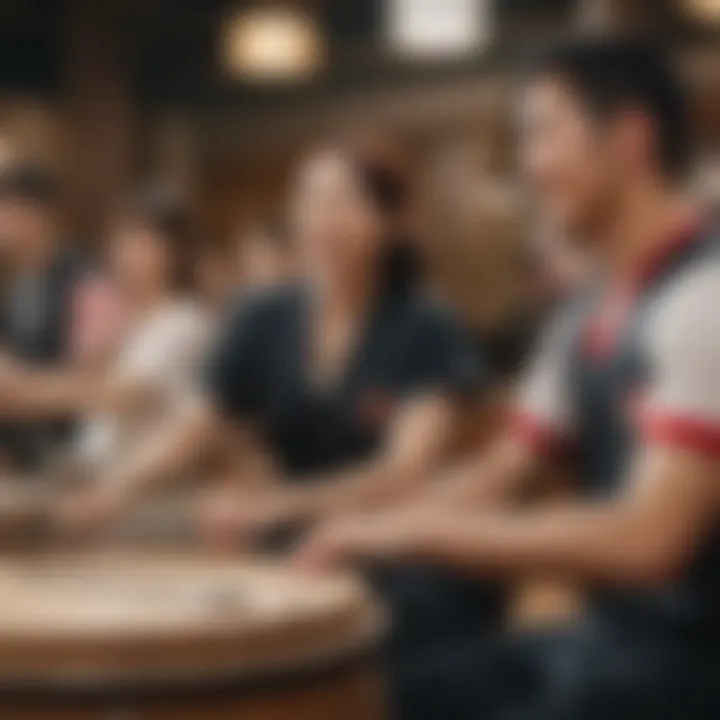A scene depicting enthusiastic players engaged in the rhythm game, showcasing community interaction.