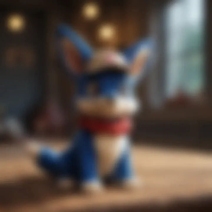 Lucario plush toys in a nostalgic setting