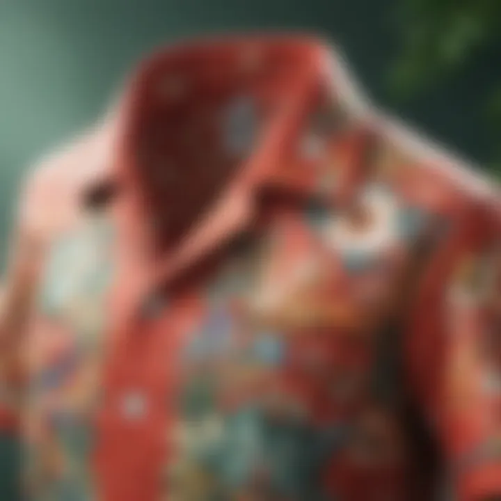 Close-up of unique designs on Animal Crossing Hawaiian shirt