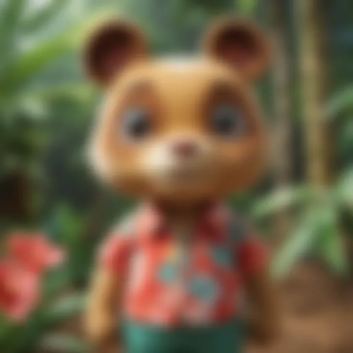 Animal Crossing characters depicted in a Hawaiian-themed artwork