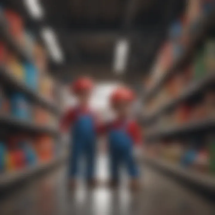 A child playing with Mario toys in a store