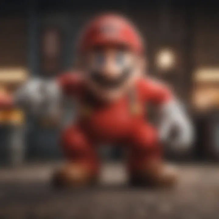 A close-up of Mario in a classic power-up pose