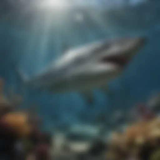 An intense underwater chase scene featuring a shark pursuing its prey in vibrant aquatic scenery.