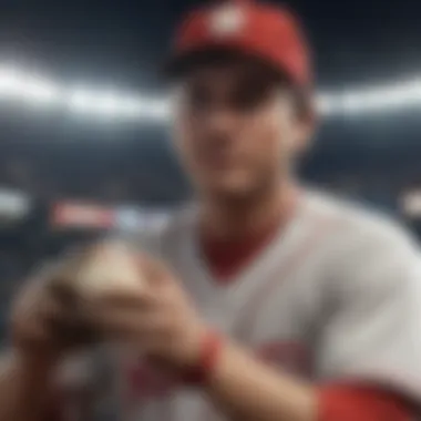 A detailed view of a player engaging with Nintendo baseball games, emphasizing player interaction.