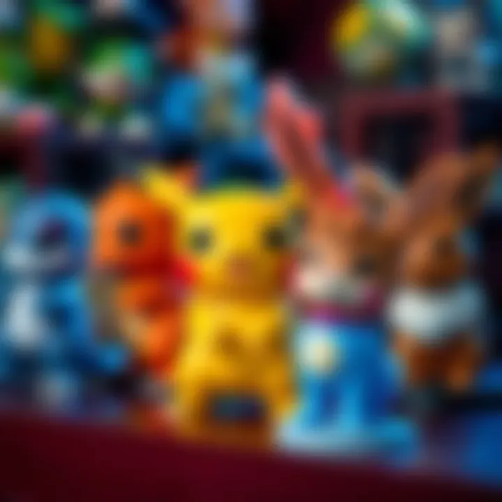 A vibrant display of Funko Pop Pokémon figures showcasing Pikachu, Charizard, and Eevee.