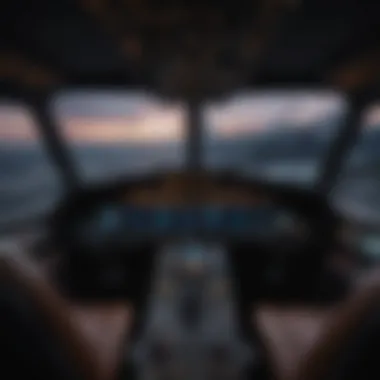 Cockpit view of a flight simulator showcasing advanced controls and displays.