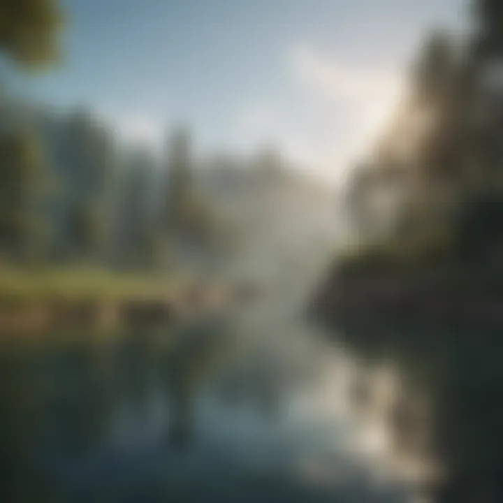 A character engaging in fishing on the serene waters.