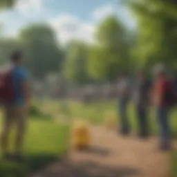 A diverse group of Pokémon gathered in a park setting during a community day event.