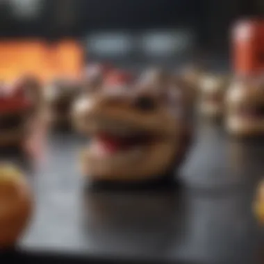 Close-up of game pieces used in the Chomp game