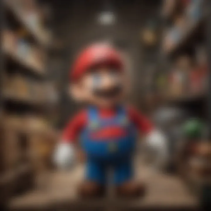 Merchandising items featuring Super Mario, including toys and apparel