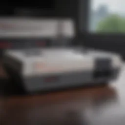 A classic NES console, showcasing its distinctive design and controllers
