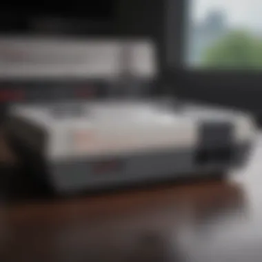 A classic NES console, showcasing its distinctive design and controllers