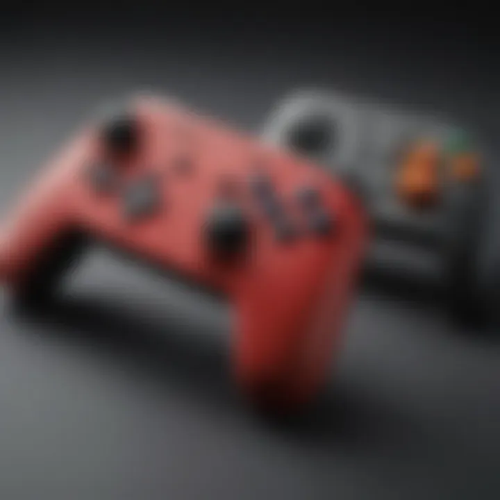 A close-up view of different types of controllers compatible with the Nintendo Switch.