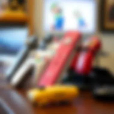 Collector's display of limited edition themed controllers featuring the Peach Wii Remote