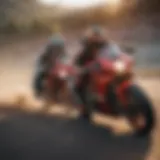 A dynamic racing scene featuring motorcycles on a vibrant racetrack