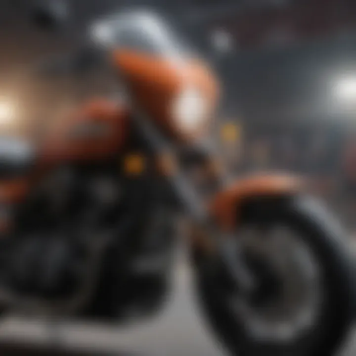 A close-up of realistic motorcycle simulation graphics showcasing intricate details