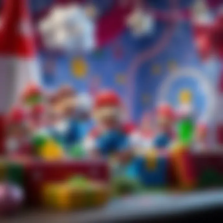 Super Mario Celebration Setup Themed party scene with Super Mario decorations and gifts