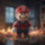 Colorful LEGO Mario character interacting within a digital environment