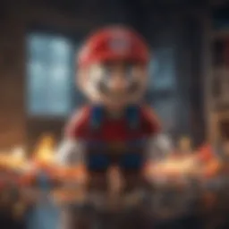 Colorful LEGO Mario character interacting within a digital environment