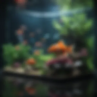 Virtual Aquarium Experience Illustration depicting a colorful digital aquarium with various types of fish swimming