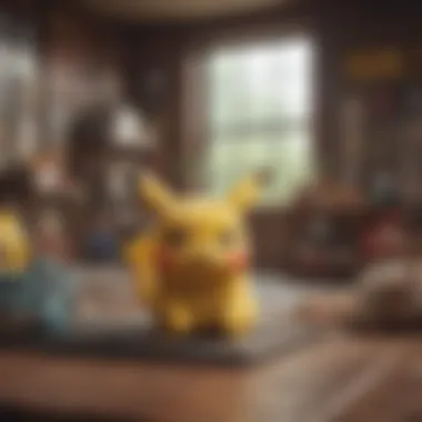 A nostalgic scene featuring Pikachu plush toys alongside classic Pokémon game memorabilia.