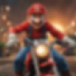Dynamic gameplay scene featuring Mario in an action-packed moment