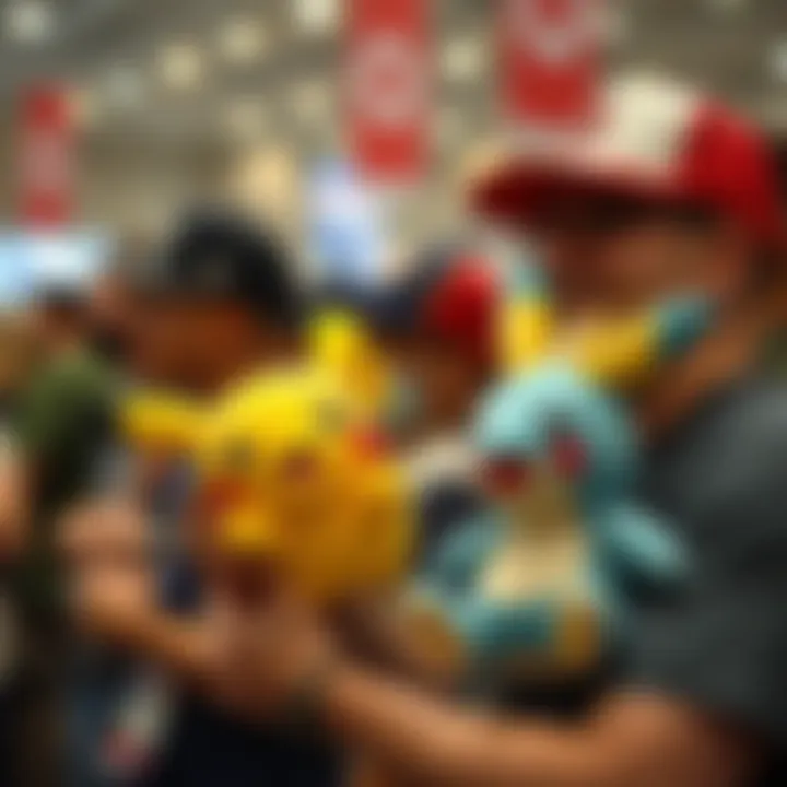 Fan Engagement with Poké Plushies A passionate fan holding a favorite Poké plushie at a convention.