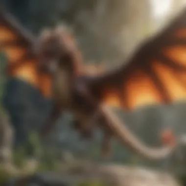 Mythical dragon with majestic wings spread wide