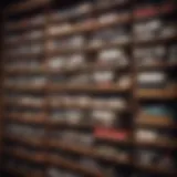 A collection of vintage NES cartridges displayed on a wooden shelf showcasing their unique designs.
