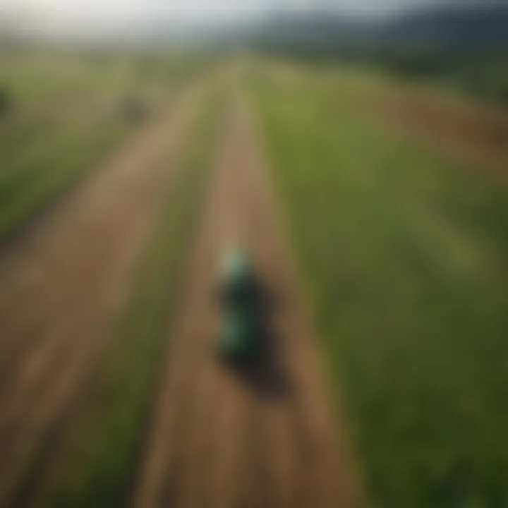 Aerial view of vibrant green agricultural fields