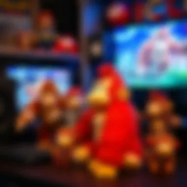 Kong Plush Toys in Gaming Culture A fan displaying their Kong plush toy collection in a gaming setup