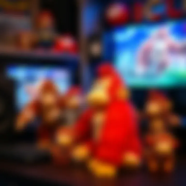 Kong Plush Toys in Gaming Culture A fan displaying their Kong plush toy collection in a gaming setup