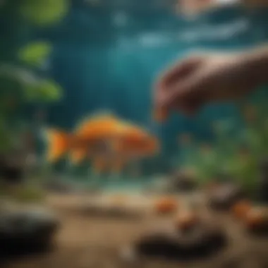 Interactive Feeding Session Illustration showing a player feeding a digital pet fish in a vibrant underwater setting