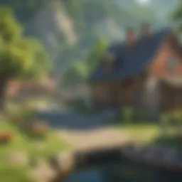 A serene village scene from the Animal Crossing movie