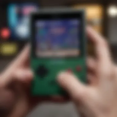 Nostalgia Meets Modern Gaming A gamer enjoying the nostalgic experience of Gameboy gameplay on a smartphone