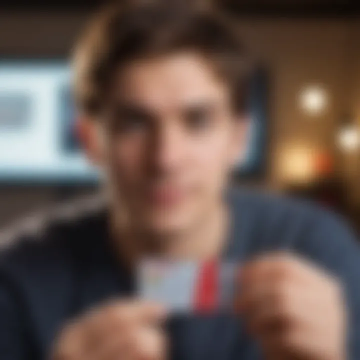 A gamer holding the Nintendo membership card while immersed in a gaming session.