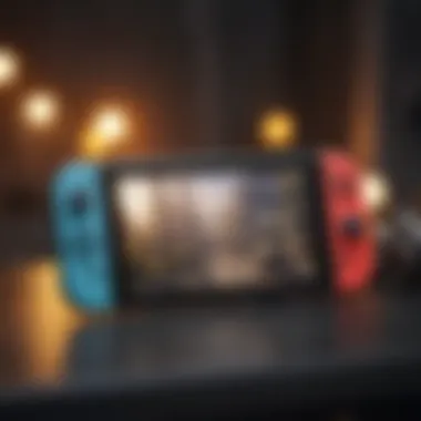 A spotlight shining on a Nintendo Switch Lite device