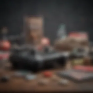 A creative layout of gaming accessories alongside discount tags