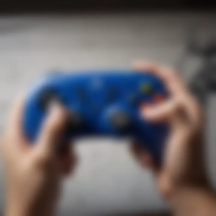 Hand holding Nintendo Switch controller with Sonic game loading