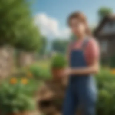 Nurturing Growth in Gameplay A character nurturing plants, reflecting growth and personal development in gameplay.