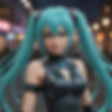 Vivid portrayal of Hatsune Miku in action during gameplay