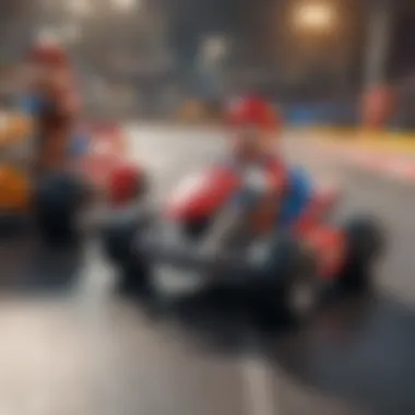 Dynamic racing scene on a Hot Wheels Mario Kart track.