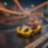 Detailed view of a Hot Wheels Mario Kart track featuring iconic characters.