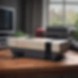 Classic NES console with Switch in the background