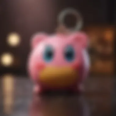 Close-up of a detailed Kirby keychain featuring vibrant colors