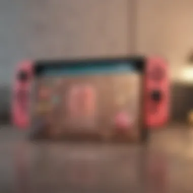 A stylish Nintendo Switch adorned with a Kirby skin, illustrating personalization and aesthetic appeal.