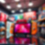 Illustration showcasing a Nintendo Switch Lite on display in a vibrant gaming store