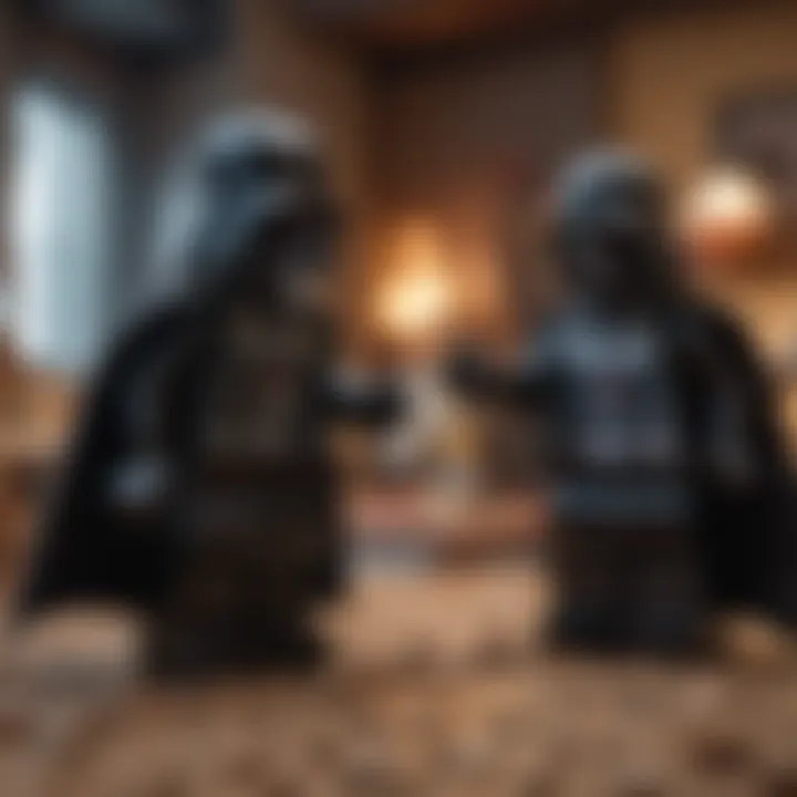 LEGO version of Luke Skywalker facing off against Darth Vader