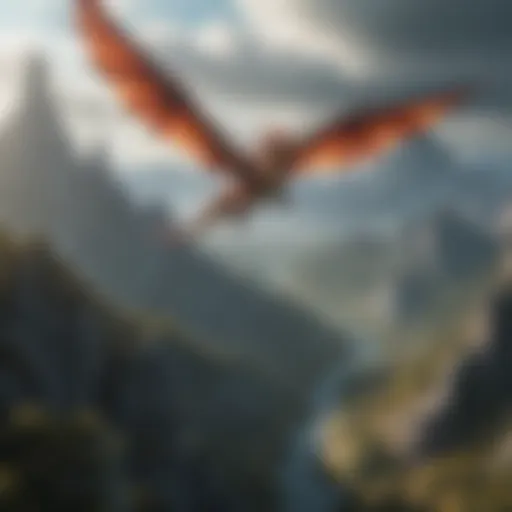 Majestic dragon flying over a mystical landscape