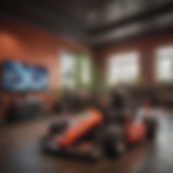 A vibrant Mario Kart circuit setup in a living room with dynamic racing elements.